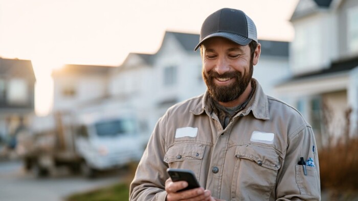 contractor checking local search rankings on job site"